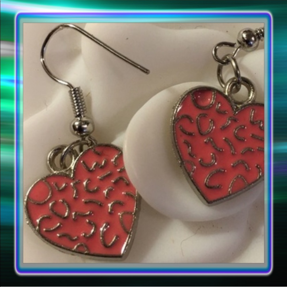 Pink Enamel Heart Earrings